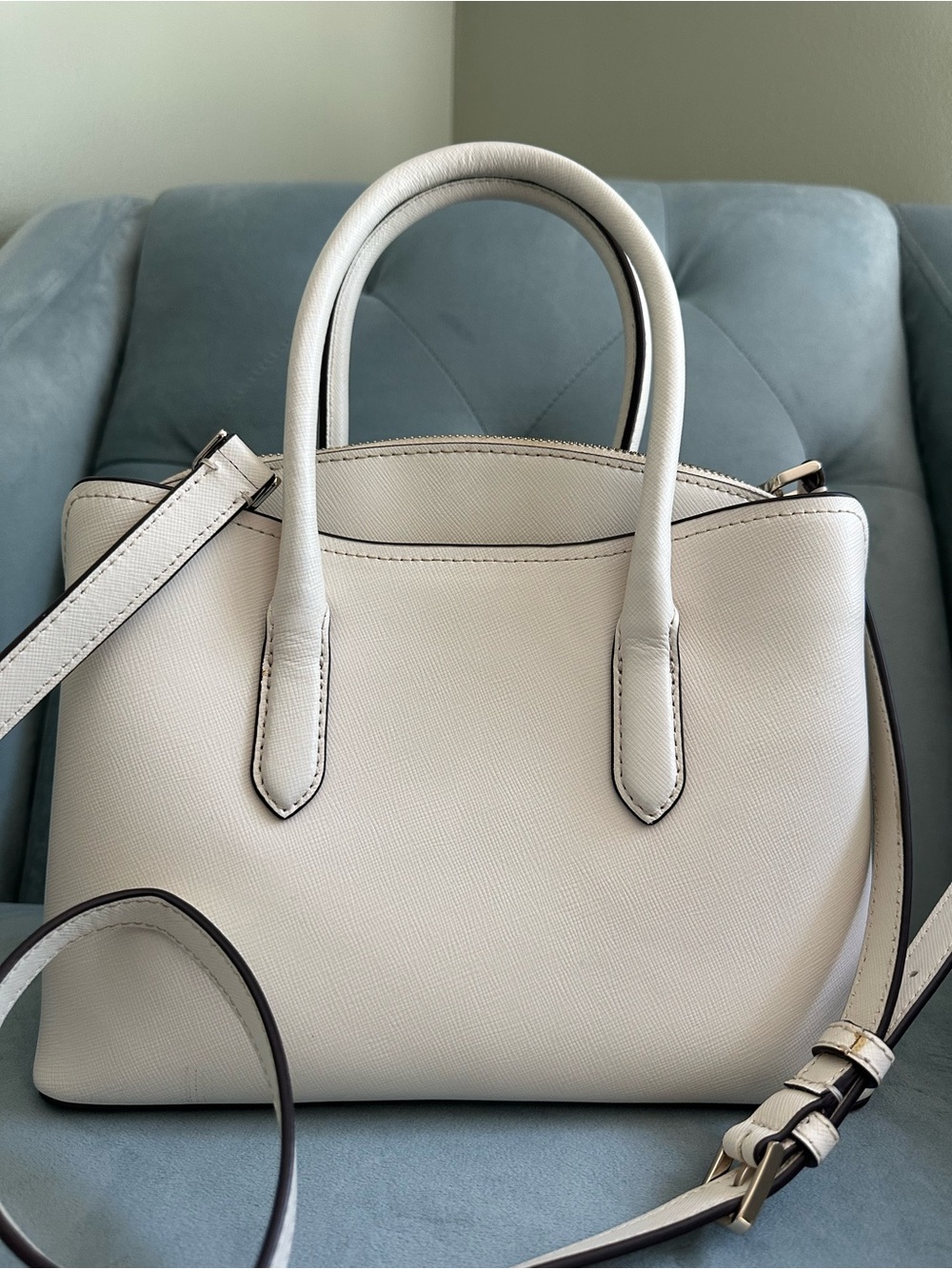 kate spade Cream Structured Leather Satchel with Top Handles - Picture 6 of 13